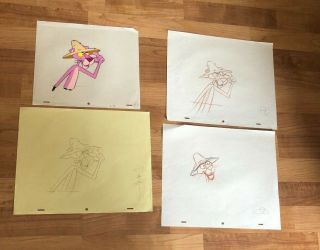 Pink Panther,  Production Cel,  Hand Painted 3 Matching Pencil Drawing