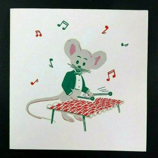 Jane Jarvis Hand Screened Mid Century Christmas Card,  Musical Mouse