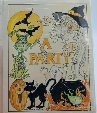 Nos Vintage Halloween Invitations Cards Witch Moon Pumpkin Ghost Goblin