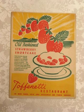 Vintage 1951 Toffenetti Restaurant Menu Times Square Ny