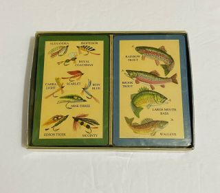 Vtg Cape Shore Line Playing Cards 2 Decks Fishing Lures & Freshwater Fish Seale