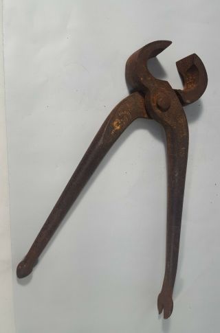 Vintage German Blacksmith Farrier Nippers Horse Shoe Nail Puller Pliers 7 1/2 "