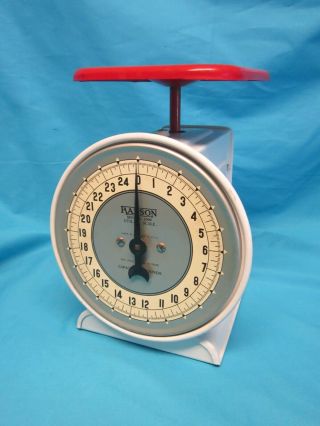 Vintage Hanson Model 2000 Utility Scale 25 Pound Capacity White With Red Top Exc