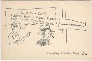 Harry’s York Bar Paris 1930s French Advertising Postcard - Cartoon " Hoover "