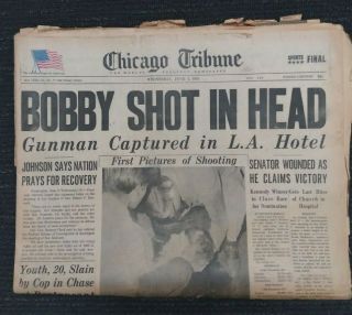Senator Robert Kennedy Assassination - 1968 Chicago Tribune Newspaper