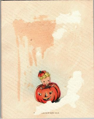 Happy Halloween Pumpkin Head Ghost Trick or Treat VTG Christmas Greeting Card 3