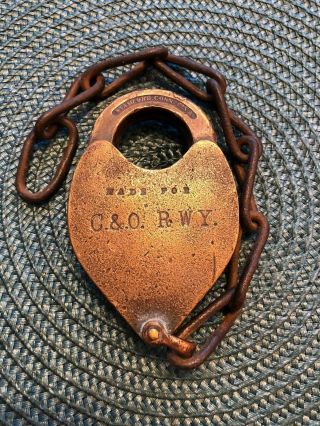 Vintage Brass Yale Railroad Padlock Lock For Chesapeake & Ohio Rwy