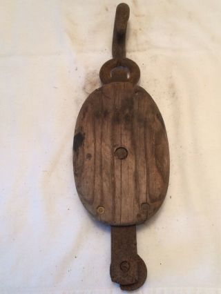 Antique Vintage Wooden Block And Tackle Pulley Barn Farm Tool