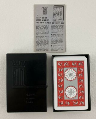 Vintage Kem Plastic Playing Cards In Athens Black Plastic Case Made In Usa 1947