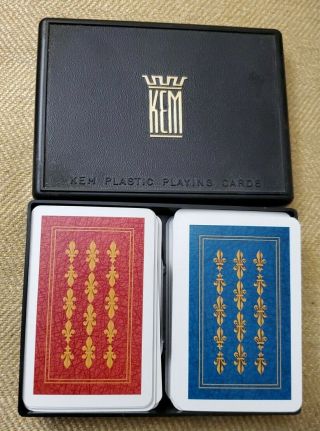 Vintage Porcelain Card Case Kem Plastic Playing Cards 1967 2 - Decks Euc Complete