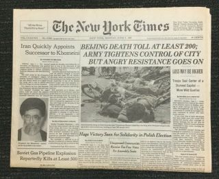Tiananmen Square Protest - Communist China - Iran - 1989 York Times Newspaper
