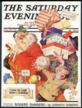 J.  C Leyendecker Xmas Shopper Saturday Evening Post Framing Cover Dec 26 1936
