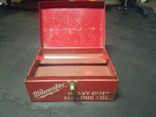Vintage Milwaukee Red Metal Heavy - Duty Electric Tool Box Case with Inside Tray 2