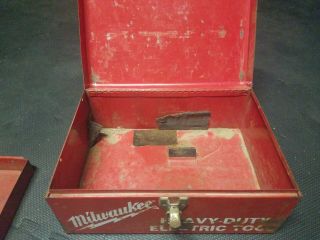 Vintage Milwaukee Red Metal Heavy - Duty Electric Tool Box Case with Inside Tray 3