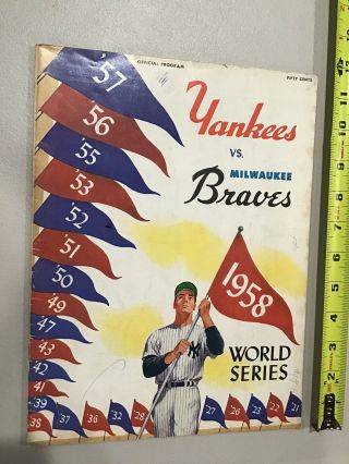 1958 World Series Program York Ny Yankees Milwaukee Braves Scorecard