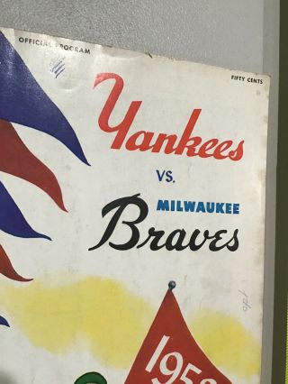 1958 World Series Program York NY Yankees Milwaukee Braves Scorecard 2