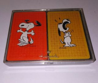 Peanuts Hallmark Snoopy Playing Cards Bridge Double Deck In Case Vtg