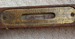 Antique Wood And Brass 12 " Level Made In Jordan Germany " Highest Accuracy "