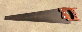 Vintage Warranted Superior Hand Rip Saw 29 " Long Carved Wood Handle Blade Tool