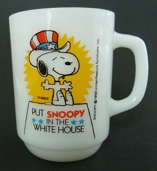 Put Snoopy In The White House - Milk Glass Mug - 1980s Collectors Series No.  3