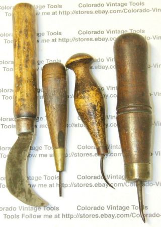 Four (4) Wood Handle Leather Tools / Vintage Hand Tool / CV Tools 2