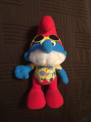 Vintage 1996 Toy Island Peyo Hug A Smurf Papa Hawaiian Red 10 " Stuffed Plush