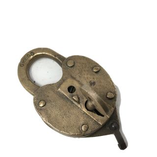 Vintage Antique Gregg Brass Heart Shape Padlock With Key