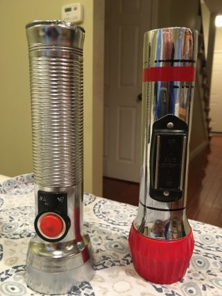 2 Vintage Eveready Flashlights (2 Cell) Red Head W/pinstripes,  1 -