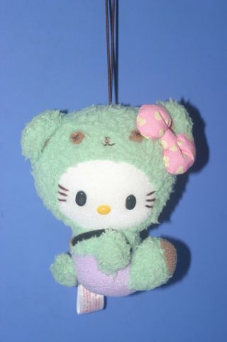 Sanrio Hello Kitty Cat Green Bear Mascot Plush Doll Jpn 10cm 4 "
