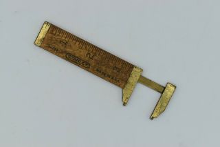 Vintage Stanley No.  136 Small Brass & Wood Caliper Ruler