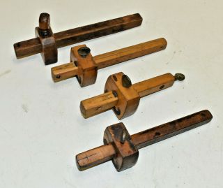 L274 - 4 Antique Wood Scribe Marking Gauge Tools