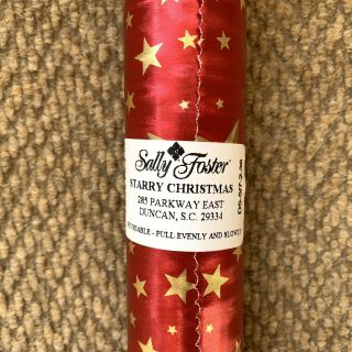 Vtg Rare Sally Foster Starry Christmas Gift Wrap Roll Old Stock Gold Stars