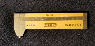 Vintage Stanley No.  136 Small Brass & Wood Caliper Ruler ???