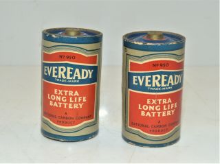 2 Vintage Eveready 950 D Cell Flashlight Batteries Dated Apr 1940 Inv14519