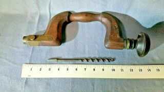 Antique Wood And Brass Hand Drill With Bit
