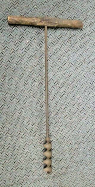 Antique Barn Beam Drill Auger Tool Wood T Handle 2 " Bore Primitive 34 " Tall