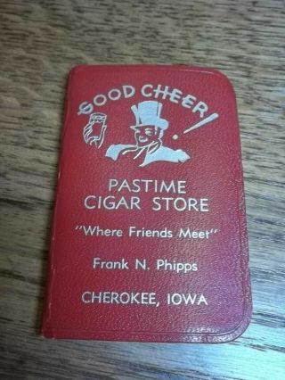 1959 - 60 Pastime Cigar Store Frank N Phipps Bar & Recipes Drinks Cherokee Iowa