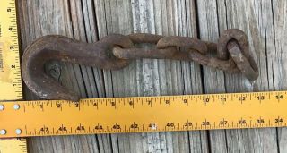 Vintage Heavy - Duty Rusty Chain Length With Cast Iron Hook Farm Tools Steampunk