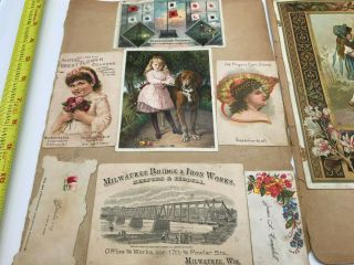 4 Antique Victorian Scrapbook Pages Die Cut Trade Card Black Americana Girl Dog