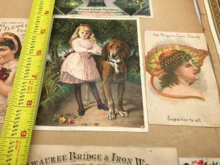 4 Antique Victorian Scrapbook Pages Die Cut Trade Card Black Americana Girl Dog 3
