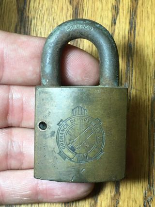 Wwii Military Army Logo Pad Lock Ordnance Department Wwii Brass Eagle Co Rare