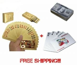 2 Decks Deck Of Gold And Silver Foil Plating Poker Plastic Playing Cards