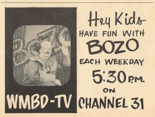 1961 Wmbd Peoria Tv Ad Bozo The Clown Children 