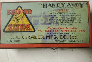Vintage J.  A.  Sexauer Handy Andy No.  2a Bibb Screw Assortment Metal Tin Box 1931