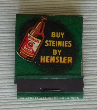 Hensler Brewing Co.  Matchbook,  Newark,  N.  J. ,  Beer Bottle,  Ale,  Buy Steinies