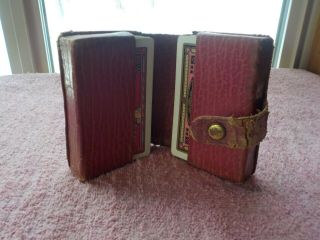 Vintage Leather Playing Cards Case With Snap Holds Two Decks
