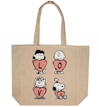 Cotton On Peanuts Snoopy Love Beige Cotton Tote Eco Reusable Shopping Bag