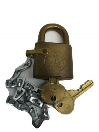 Vintage Brass Texaco Gas & Oil Lock With Key -
