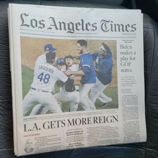 2020 LA Times Newspaper edition of Los Angeles Dodgers World Series Championship 2
