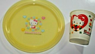 Vintage Japan Sanrio Hello Kitty Yellow Plastic Plate And Cup 2pc